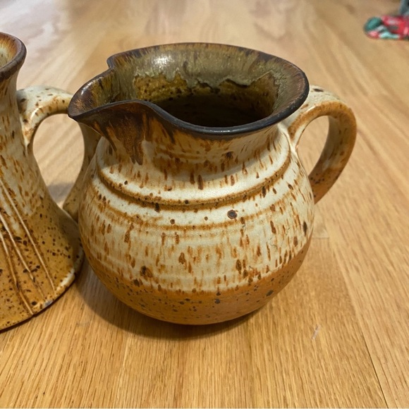 Rustic Pottery Ceramic Pitcher and Jug Set Signed Tan Boho Decor - Picture 3 of 10